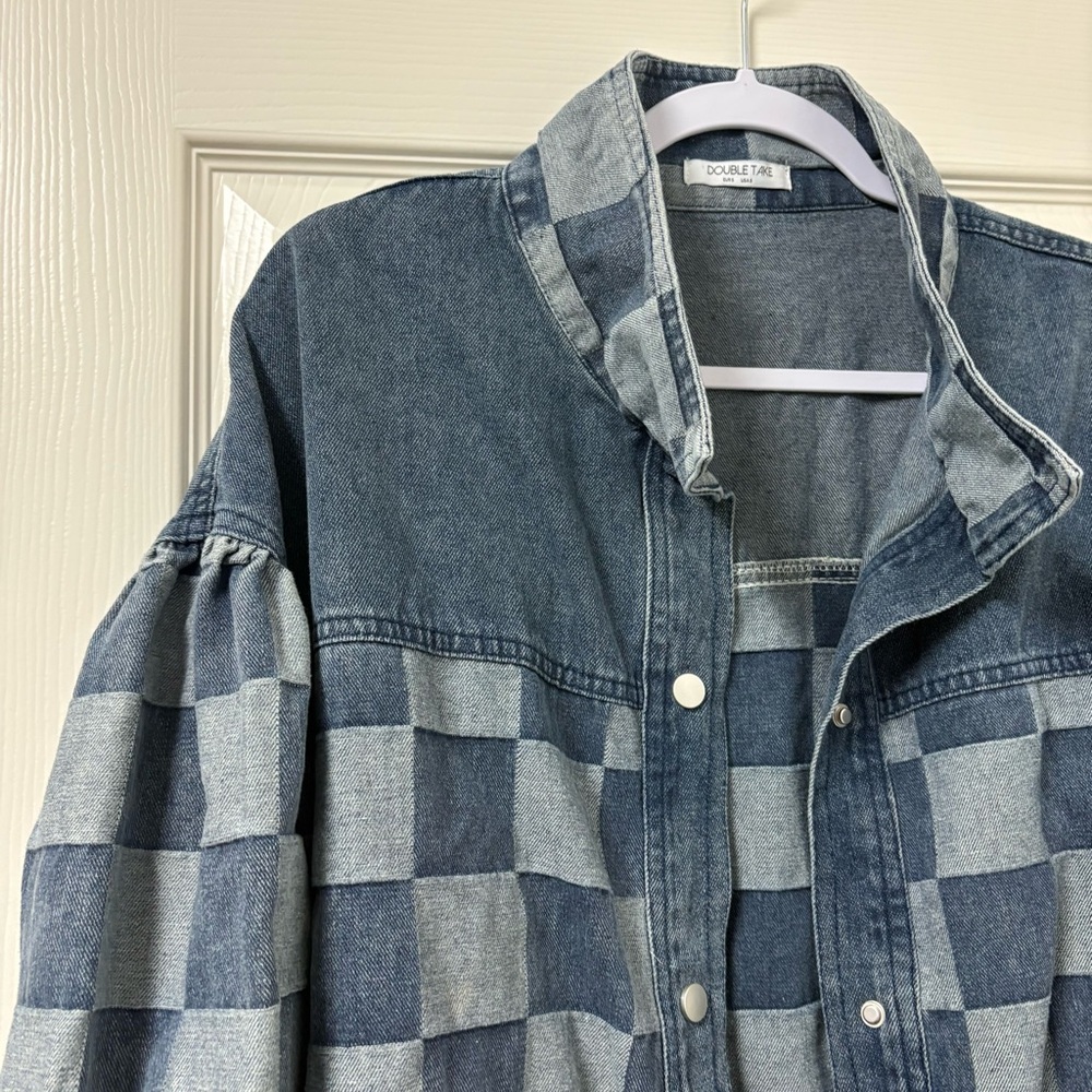 Double Take Denim Checkered Jacket - image 3